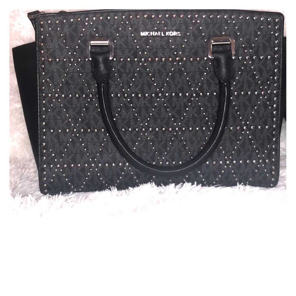 Michael Kors Studded Selma Black Leather Bag